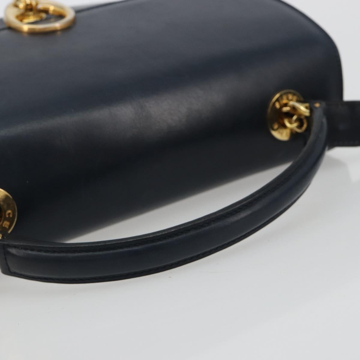 CELINE Hand Bag Leather 2way Navy Gold Auth 186644A