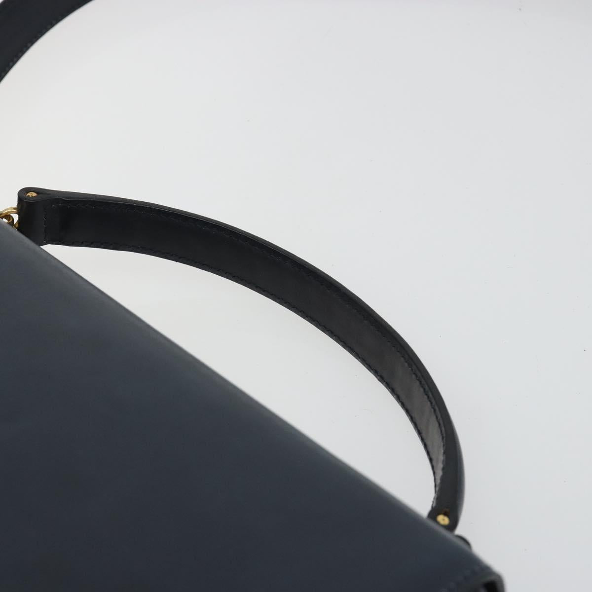 CELINE Hand Bag Leather 2way Navy Gold Auth 186644A