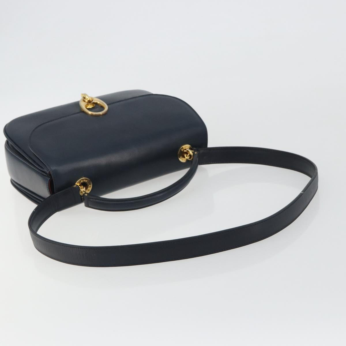 CELINE Hand Bag Leather 2way Navy Gold Auth 186644A