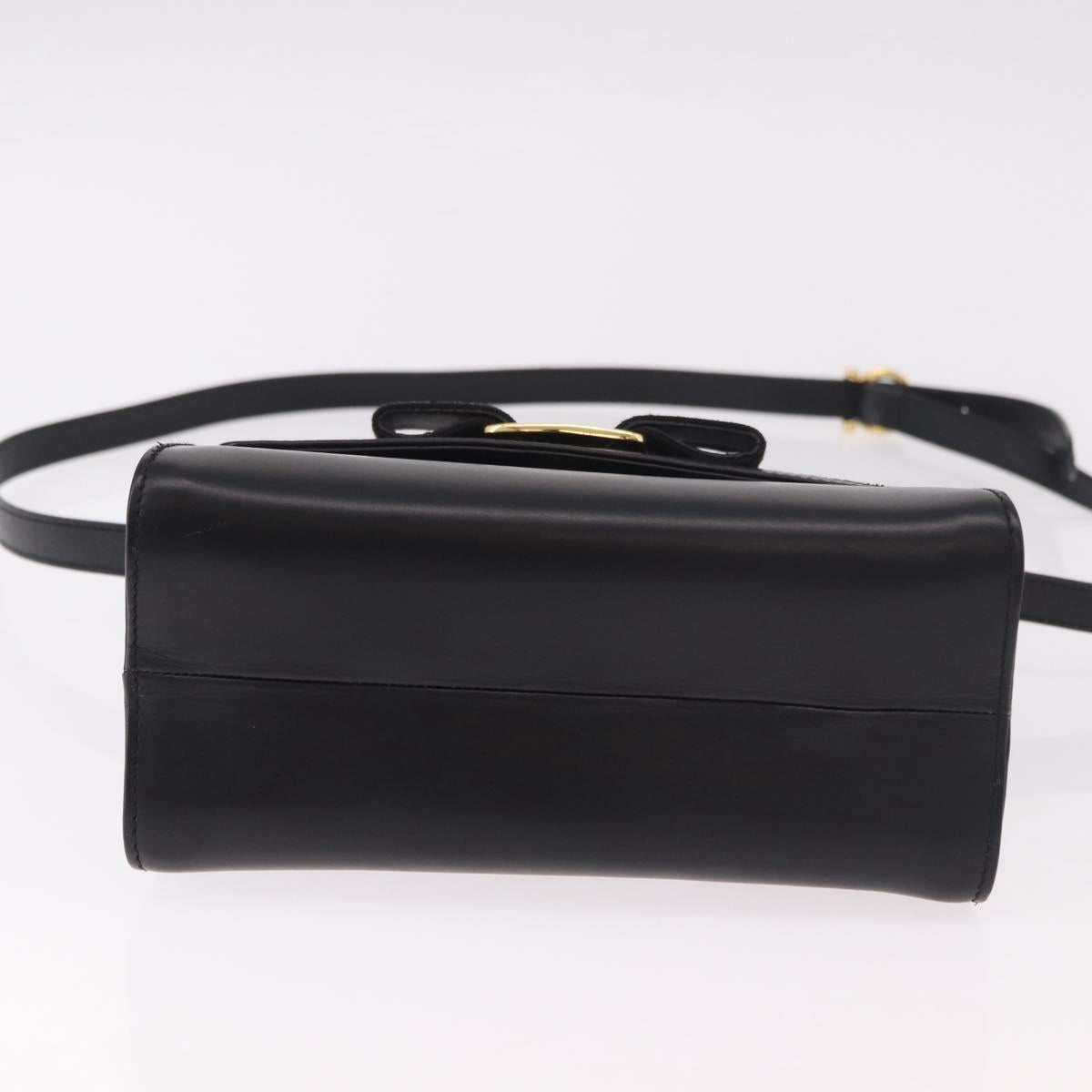 Salvatore Ferragamo Vala Ribbon Hand Bag Leather 2way Black Gold Auth 186645A