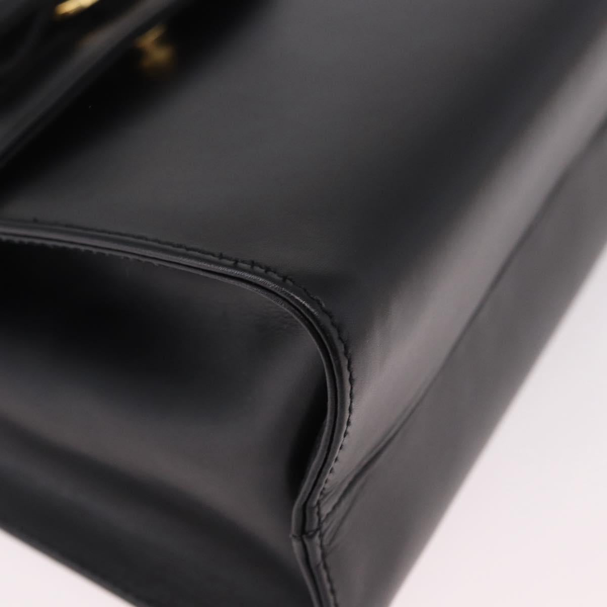 Salvatore Ferragamo Vala Ribbon Hand Bag Leather 2way Black Gold Auth 186645A