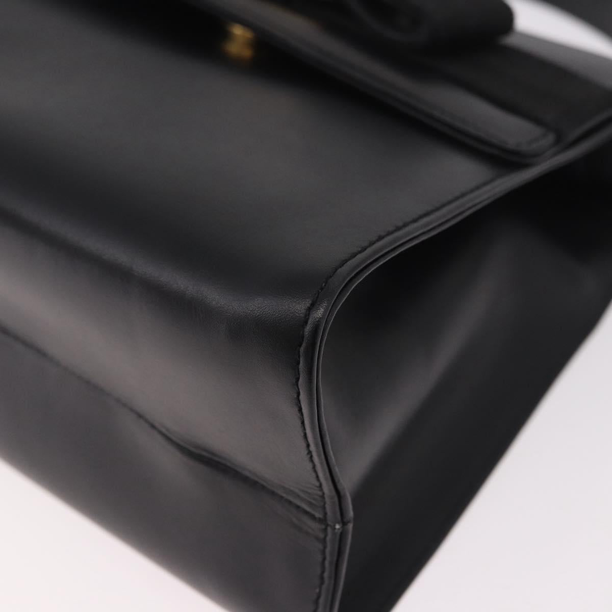 Salvatore Ferragamo Vala Ribbon Hand Bag Leather 2way Black Gold Auth 186645A