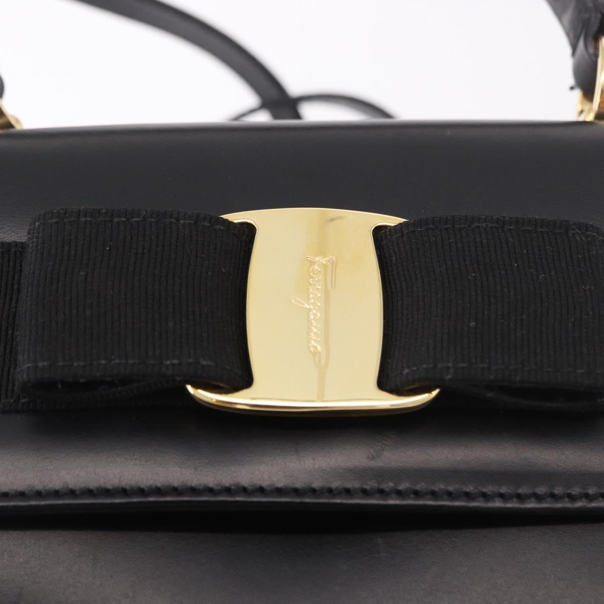 Salvatore Ferragamo Vala Ribbon Hand Bag Leather 2way Black Gold Auth 186645A