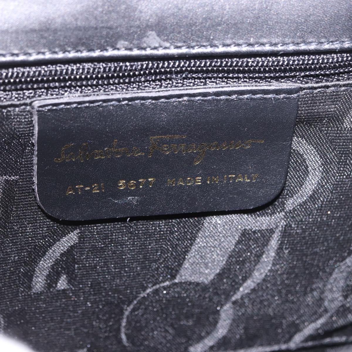 Salvatore Ferragamo Vala Ribbon Hand Bag Leather 2way Black Gold Auth 186645A