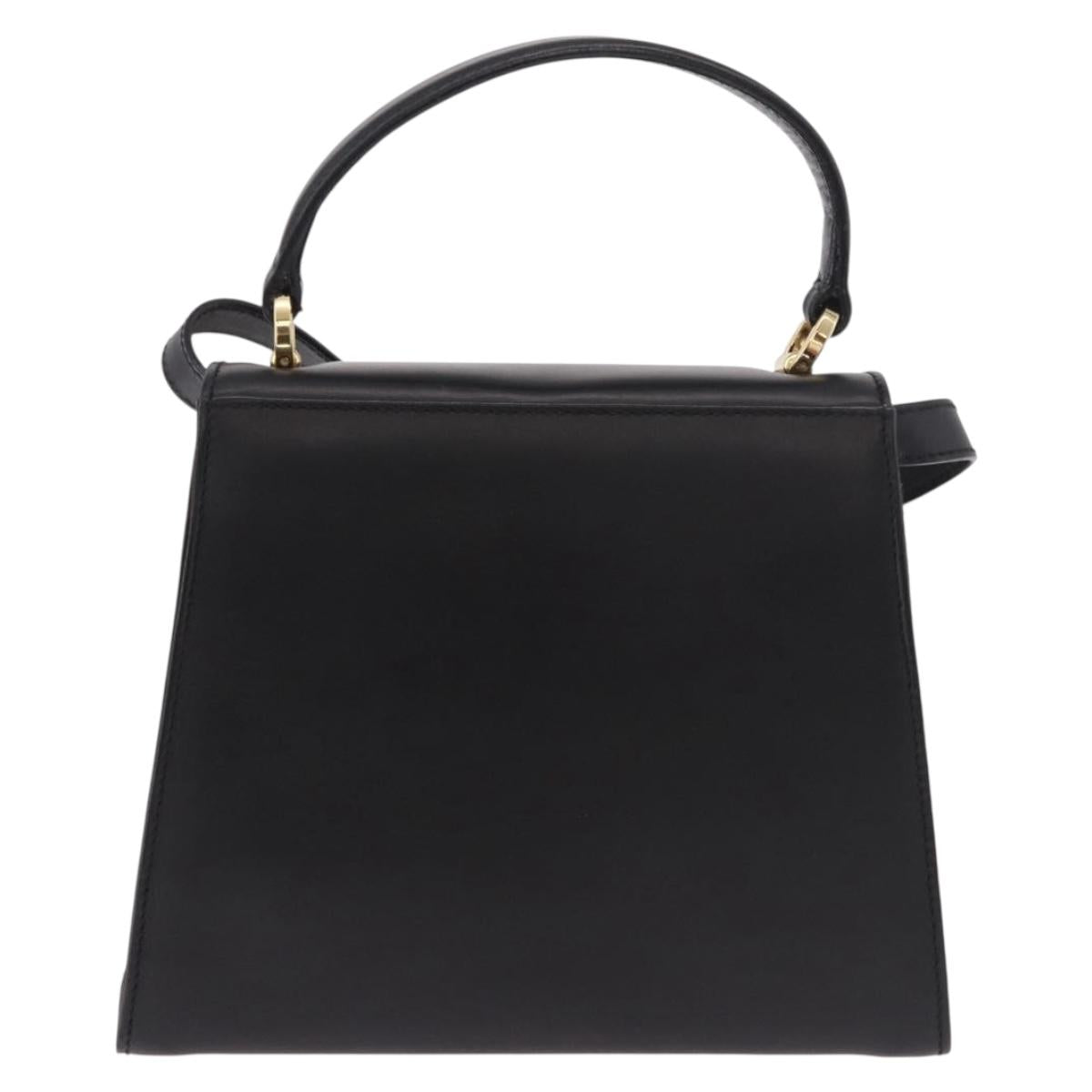 Salvatore Ferragamo Vala Ribbon Hand Bag Leather 2way Black Gold Auth 186645A