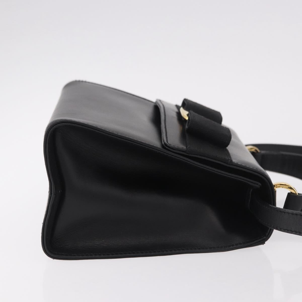 Salvatore Ferragamo Vala Ribbon Hand Bag Leather 2way Black Gold Auth 186645A