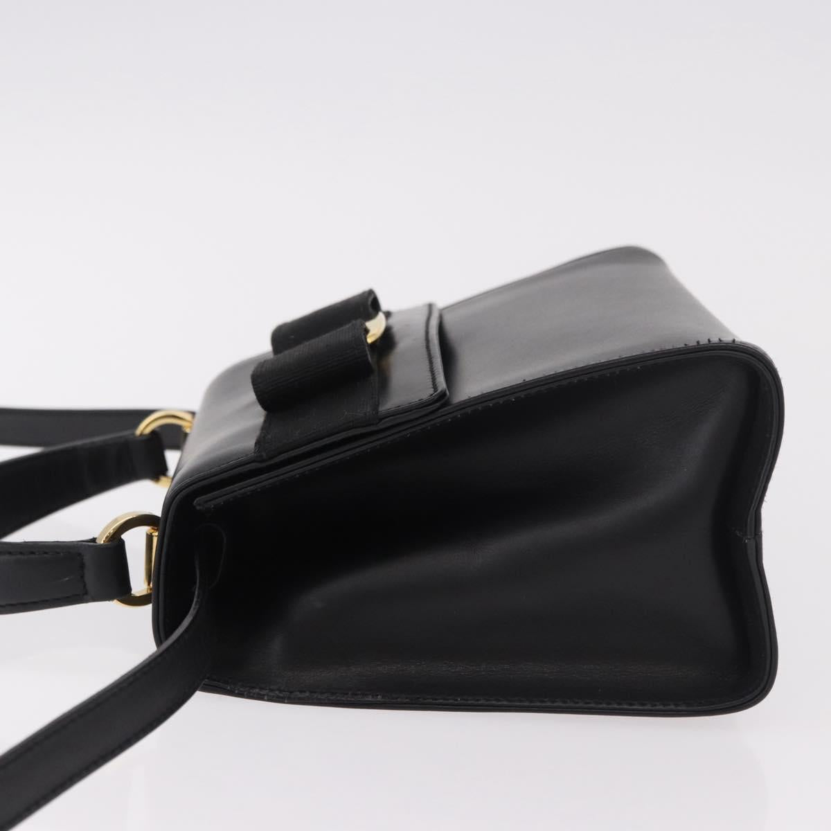 Salvatore Ferragamo Vala Ribbon Hand Bag Leather 2way Black Gold Auth 186645A