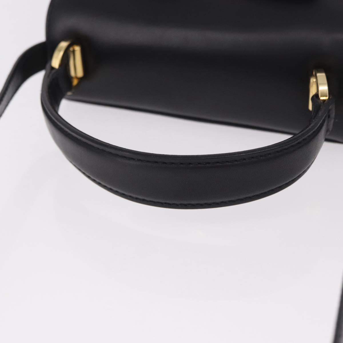 Salvatore Ferragamo Vala Ribbon Hand Bag Leather 2way Black Gold Auth 186645A
