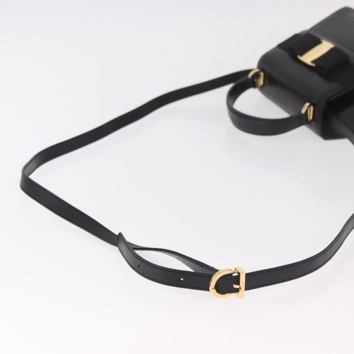 Salvatore Ferragamo Vala Ribbon Hand Bag Leather 2way Black Gold Auth 186645A
