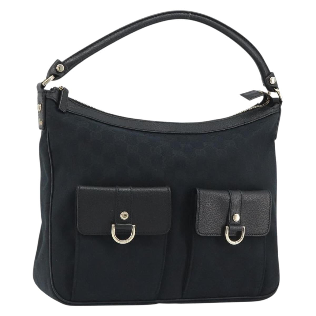 GUCCI GG Canvas Abbey Shoulder Bag Black Silver Silver 153025 Auth 186646SAV