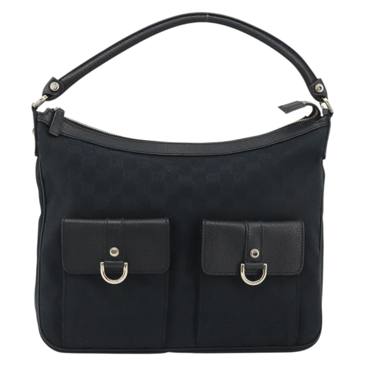 GUCCI GG Canvas Abbey Shoulder Bag Black Silver Silver 153025 Auth 186646SAV