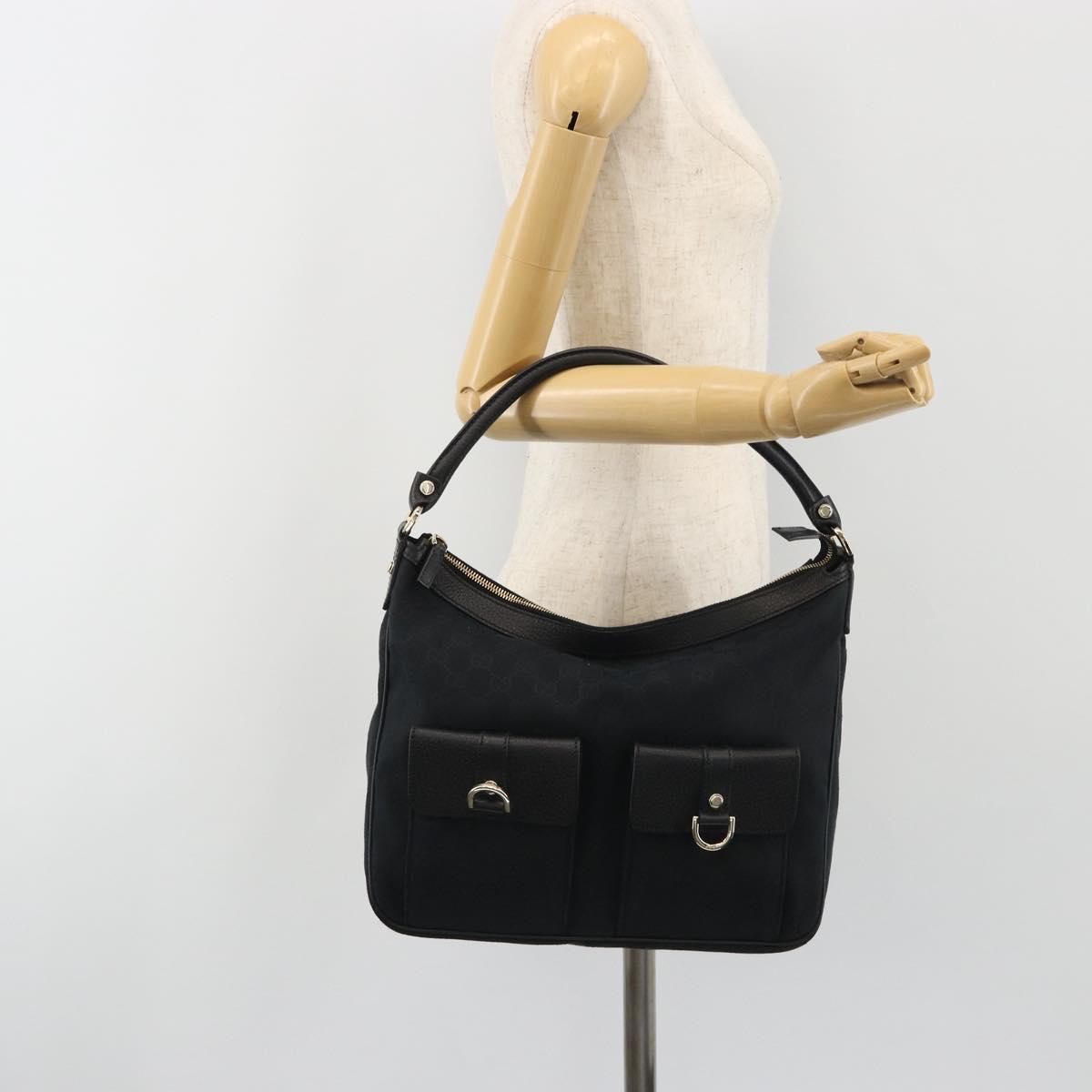 GUCCI GG Canvas Abbey Shoulder Bag Black Silver Silver 153025 Auth 186646SAV