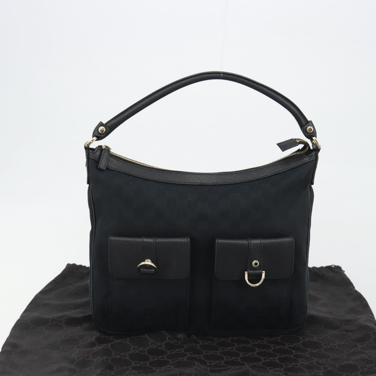 GUCCI GG Canvas Abbey Shoulder Bag Black Silver Silver 153025 Auth 186646SAV