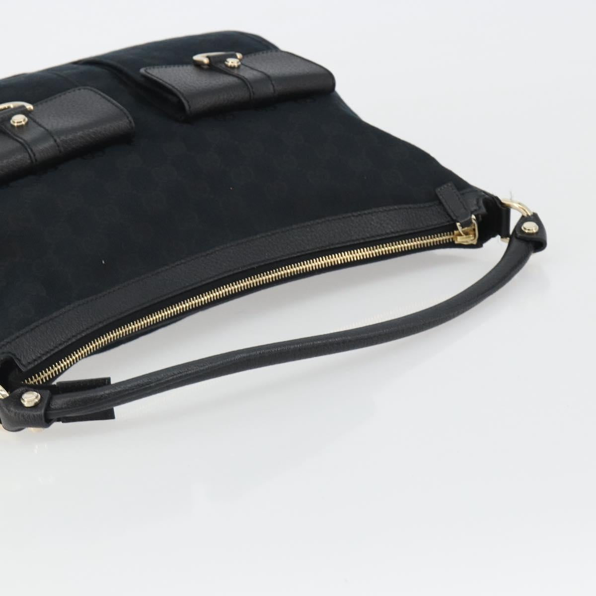 GUCCI GG Canvas Abbey Shoulder Bag Black Silver Silver 153025 Auth 186646SAV