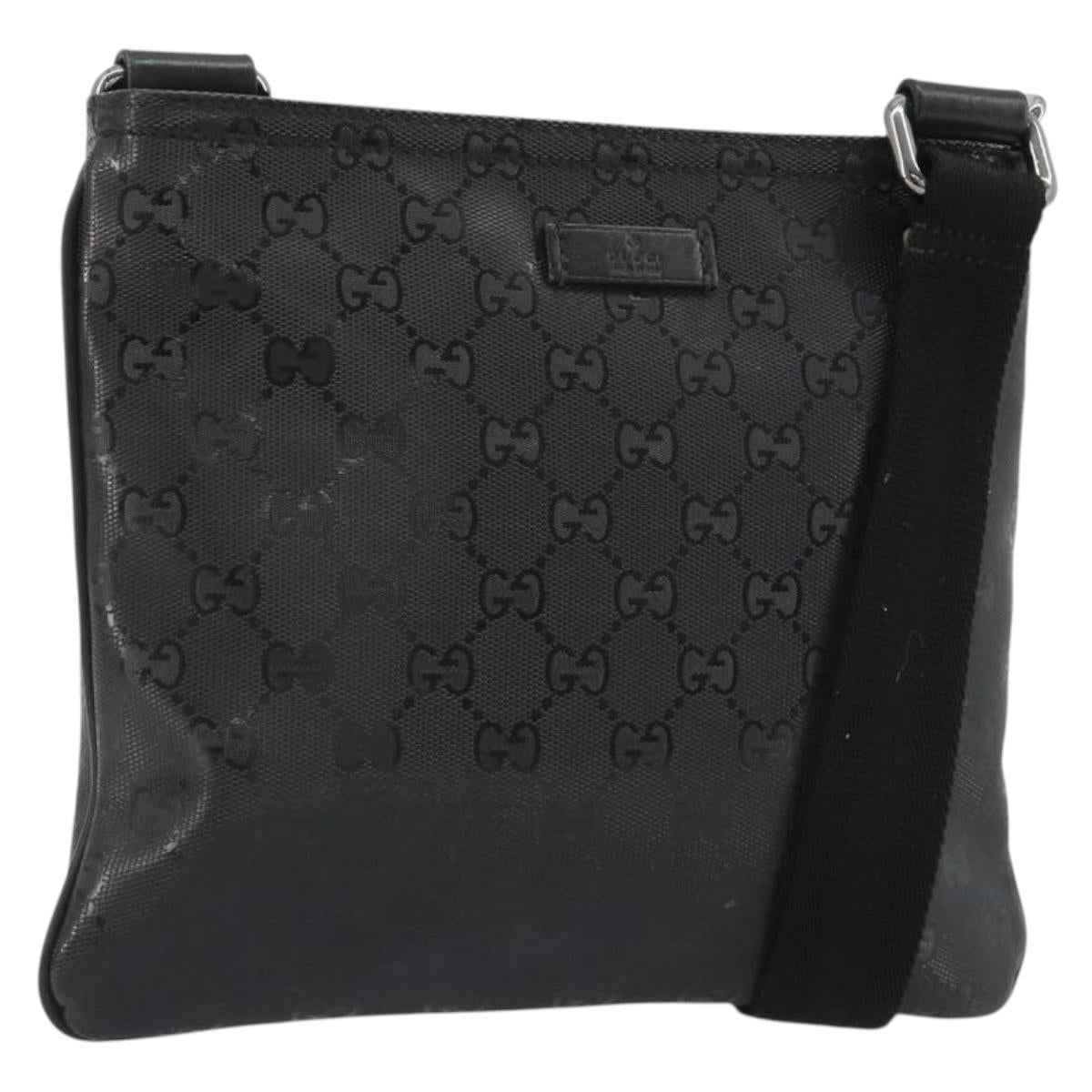 GUCCI GG Implementation Shoulder Bag PVC Black Silver 201538 Auth 186648V