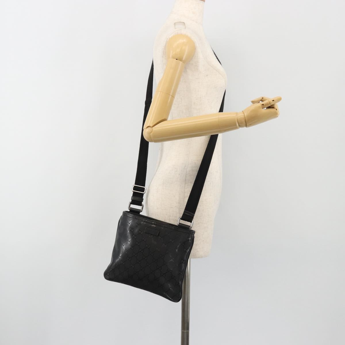 GUCCI GG Implementation Shoulder Bag PVC Black Silver 201538 Auth 186648V