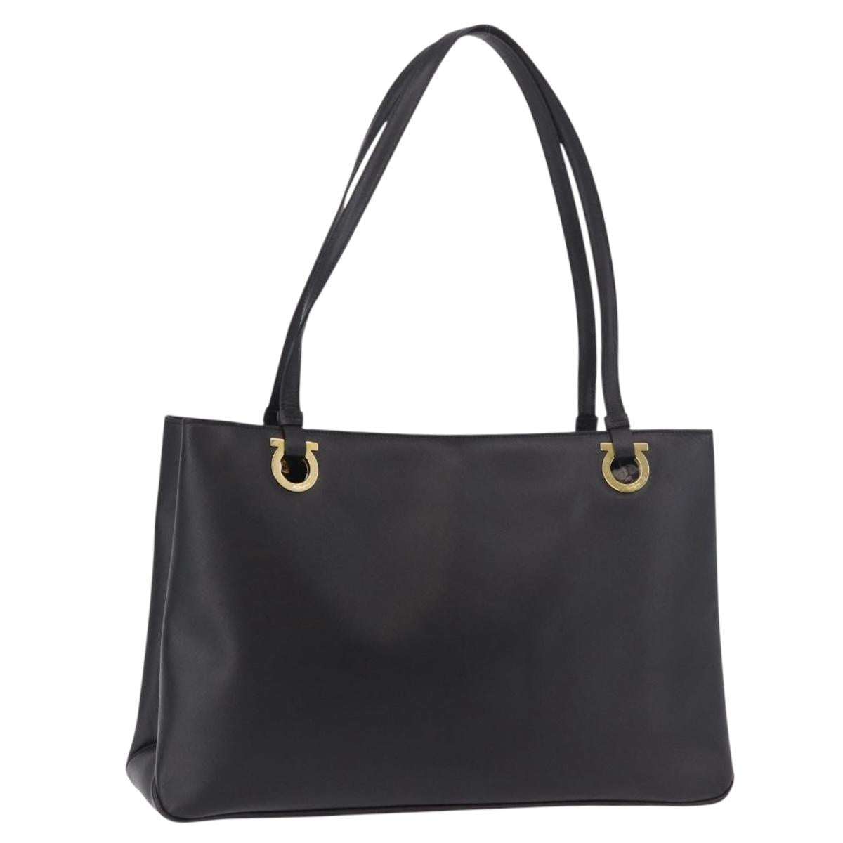 Salvatore Ferragamo Tote Bag Leather Black Gold Auth 186649A