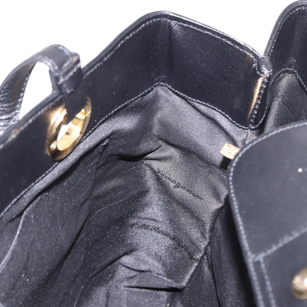 Salvatore Ferragamo Tote Bag Leather Black Gold Auth 186649A