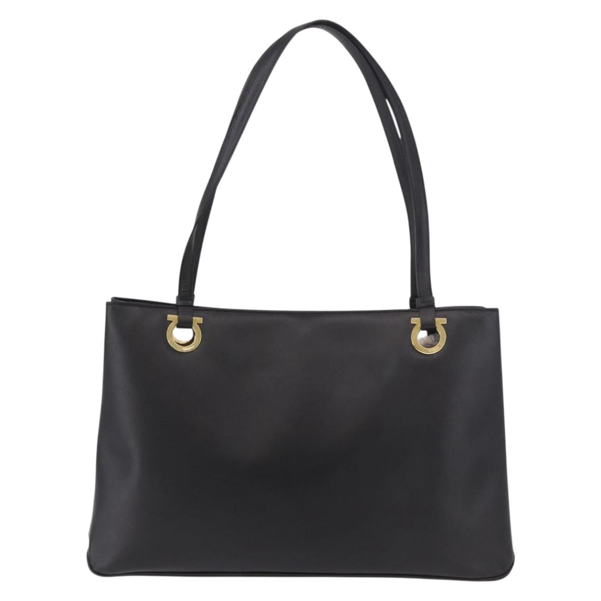 Salvatore Ferragamo Tote Bag Leather Black Gold Auth 186649A