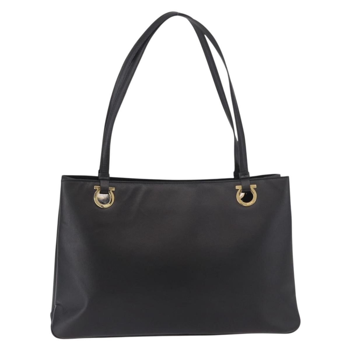 Salvatore Ferragamo Tote Bag Leather Black Gold Auth 186649A