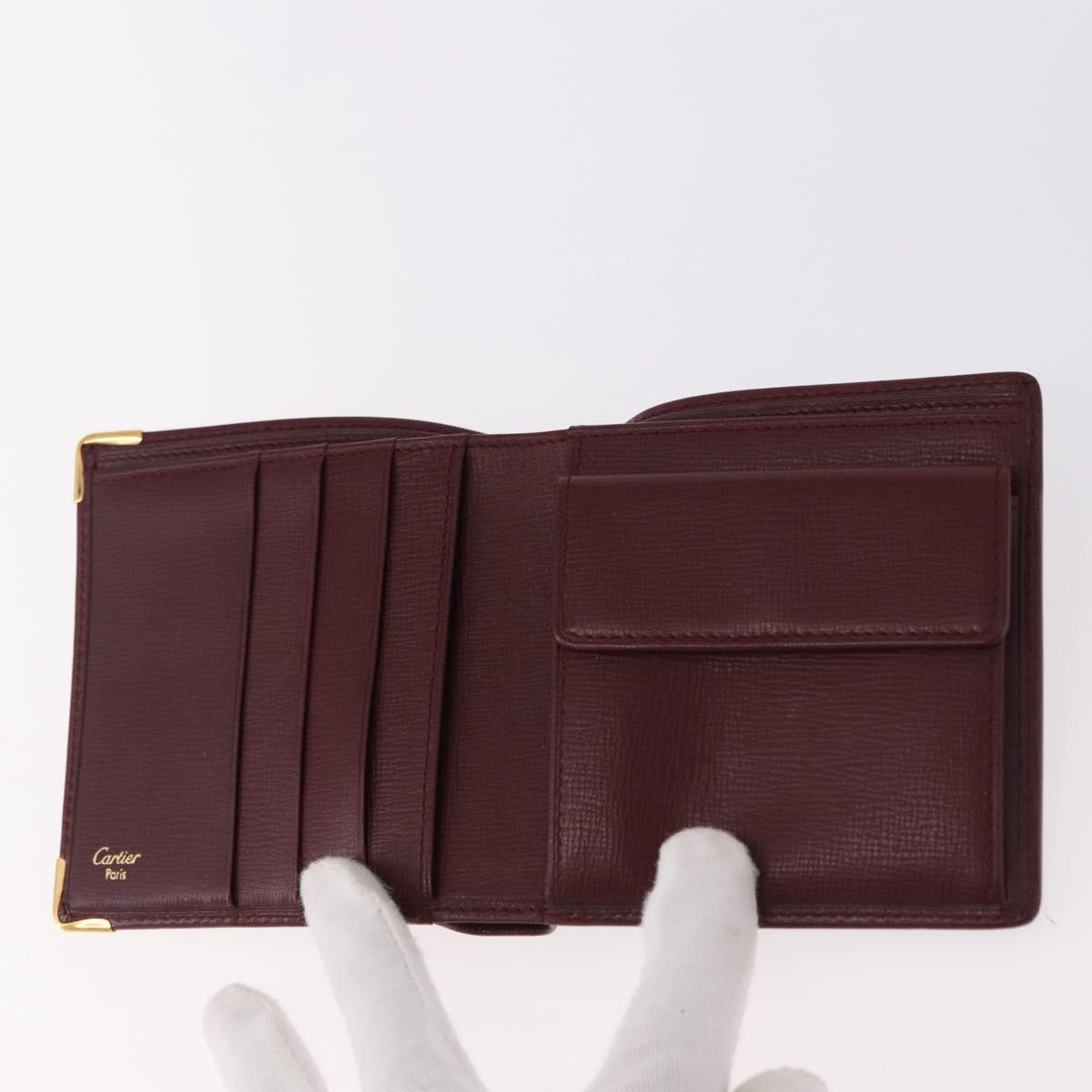 CARTIER Must Line Bifold Wallet Leather Bordeaux Gold Auth 186651A