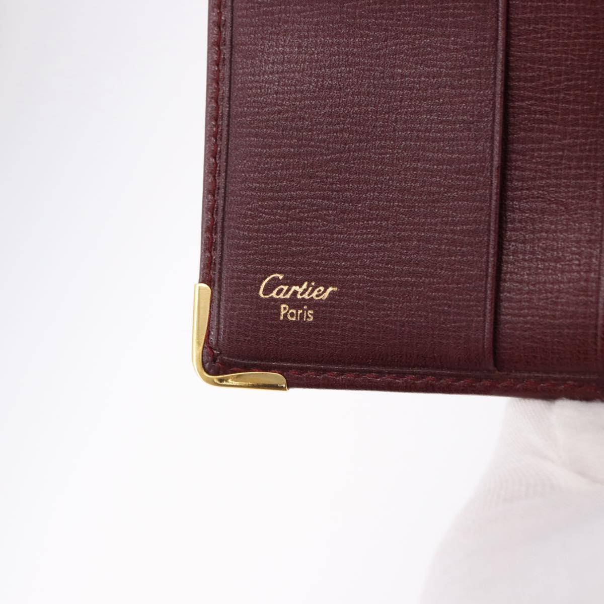CARTIER Must Line Bifold Wallet Leather Bordeaux Gold Auth 186651A