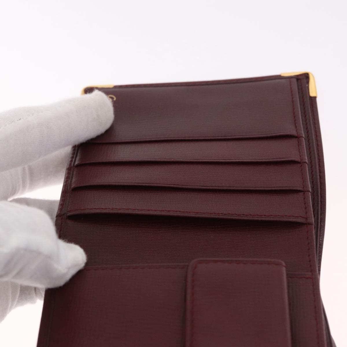 CARTIER Must Line Bifold Wallet Leather Bordeaux Gold Auth 186651A
