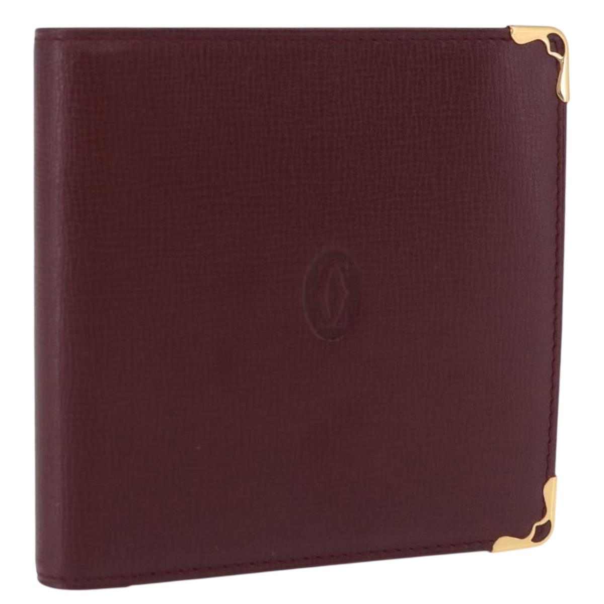 CARTIER Must Line Bifold Wallet Leather Bordeaux Gold Auth 186651A