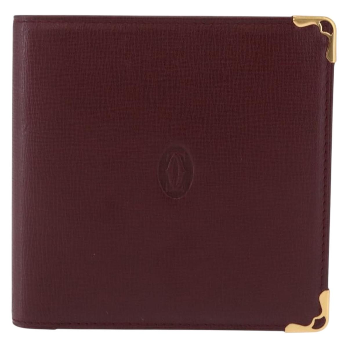 CARTIER Must Line Bifold Wallet Leather Bordeaux Gold Auth 186651A