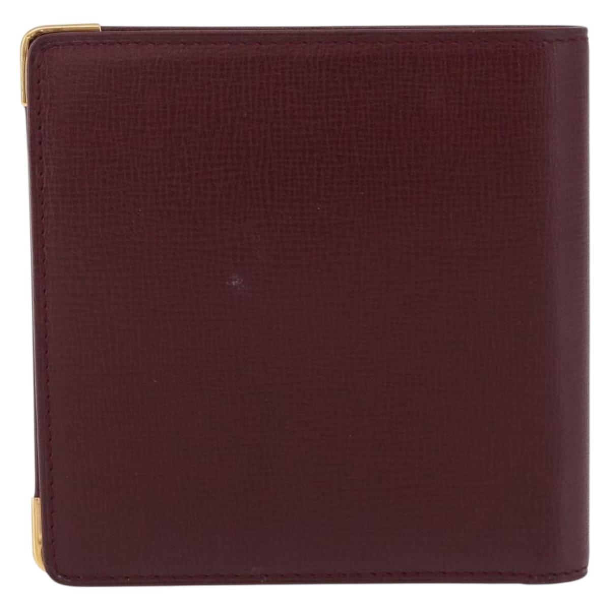CARTIER Must Line Bifold Wallet Leather Bordeaux Gold Auth 186651A