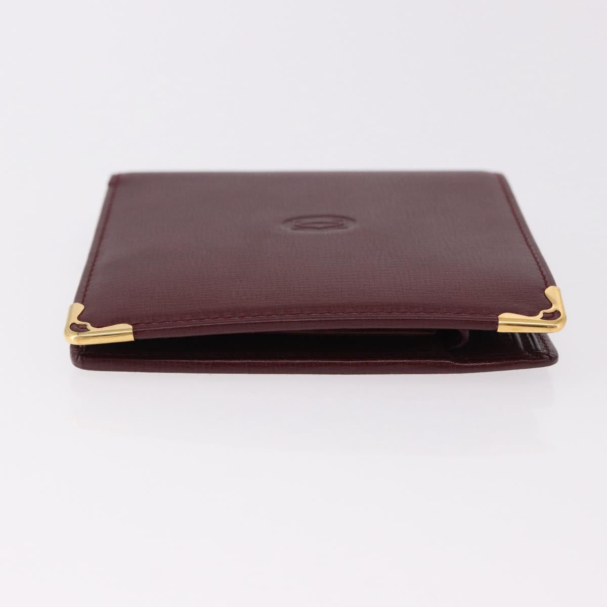 CARTIER Must Line Bifold Wallet Leather Bordeaux Gold Auth 186651A