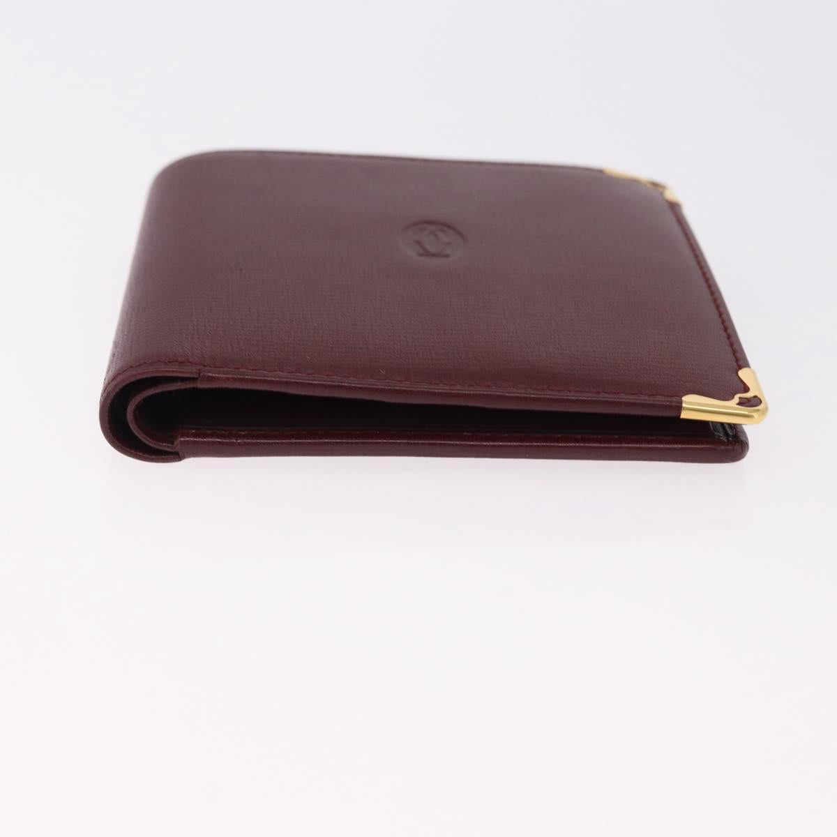 CARTIER Must Line Bifold Wallet Leather Bordeaux Gold Auth 186651A