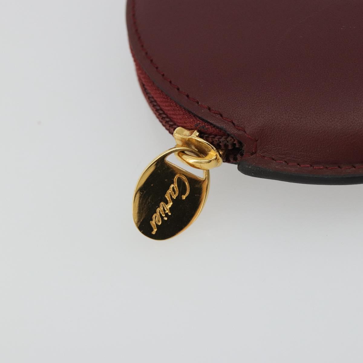 CARTIER Must Line Coin Purse Leather Bordeaux Gold Auth 186652A