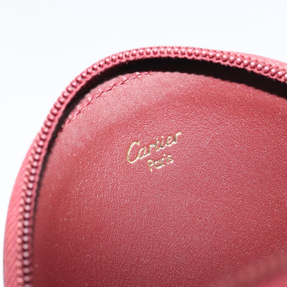 CARTIER Must Line Coin Purse Leather Bordeaux Gold Auth 186652A