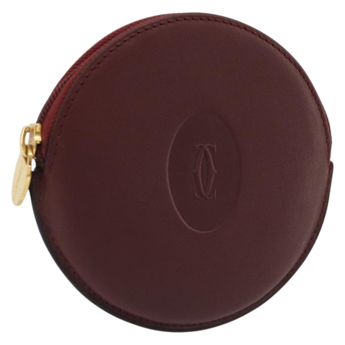 CARTIER Must Line Coin Purse Leather Bordeaux Gold Auth 186652A