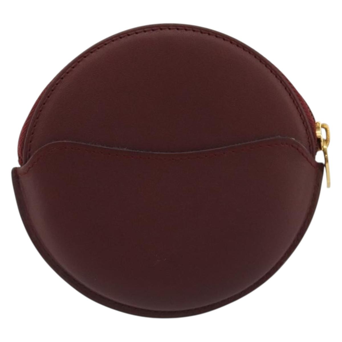 CARTIER Must Line Coin Purse Leather Bordeaux Gold Auth 186652A