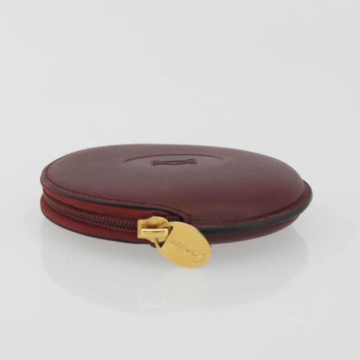 CARTIER Must Line Coin Purse Leather Bordeaux Gold Auth 186652A