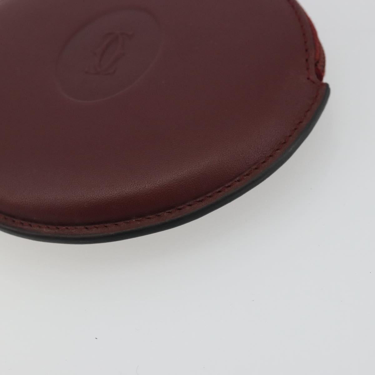 CARTIER Must Line Coin Purse Leather Bordeaux Gold Auth 186652A