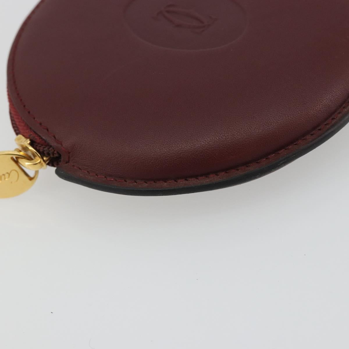 CARTIER Must Line Coin Purse Leather Bordeaux Gold Auth 186652A