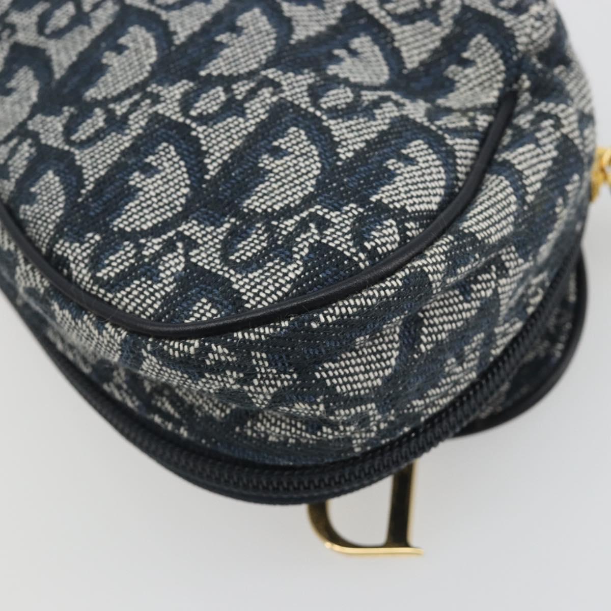 Christian Dior Trotter Canvas Accessory Pouch Navy Gold Auth 186653A