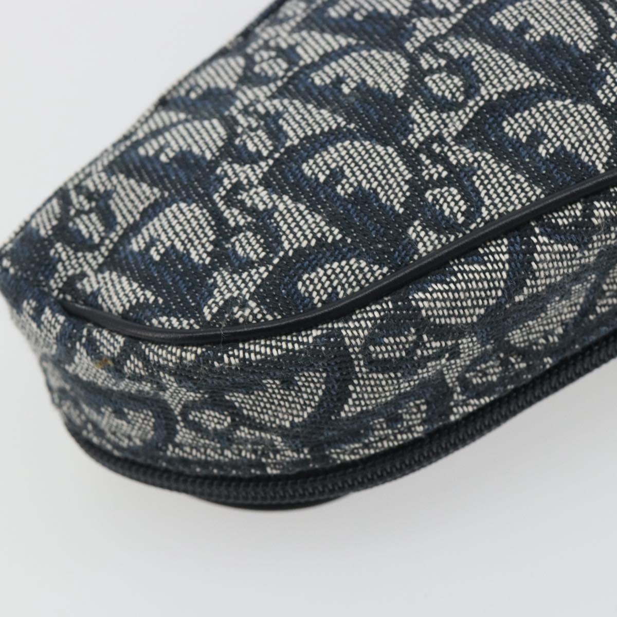 Christian Dior Trotter Canvas Accessory Pouch Navy Gold Auth 186653A