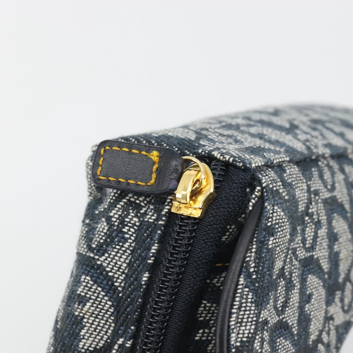 Christian Dior Trotter Canvas Accessory Pouch Navy Gold Auth 186653A