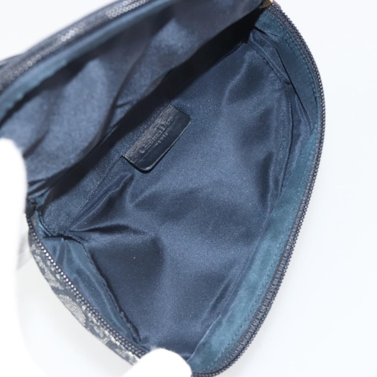 Christian Dior Trotter Canvas Accessory Pouch Navy Gold Auth 186653A