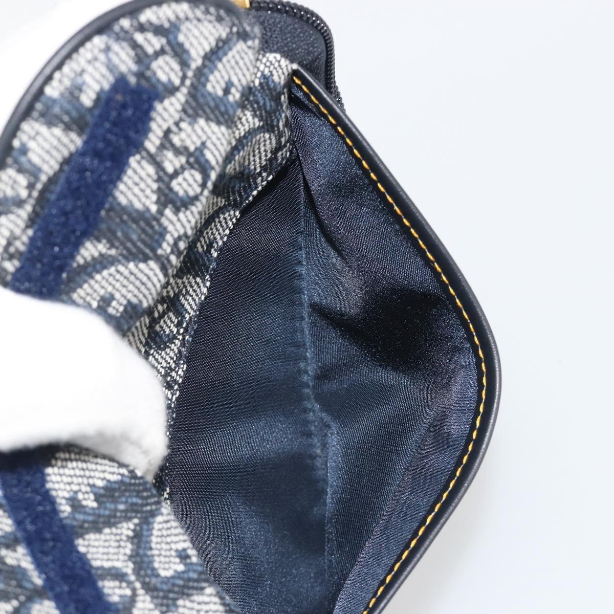 Christian Dior Trotter Canvas Accessory Pouch Navy Gold Auth 186653A