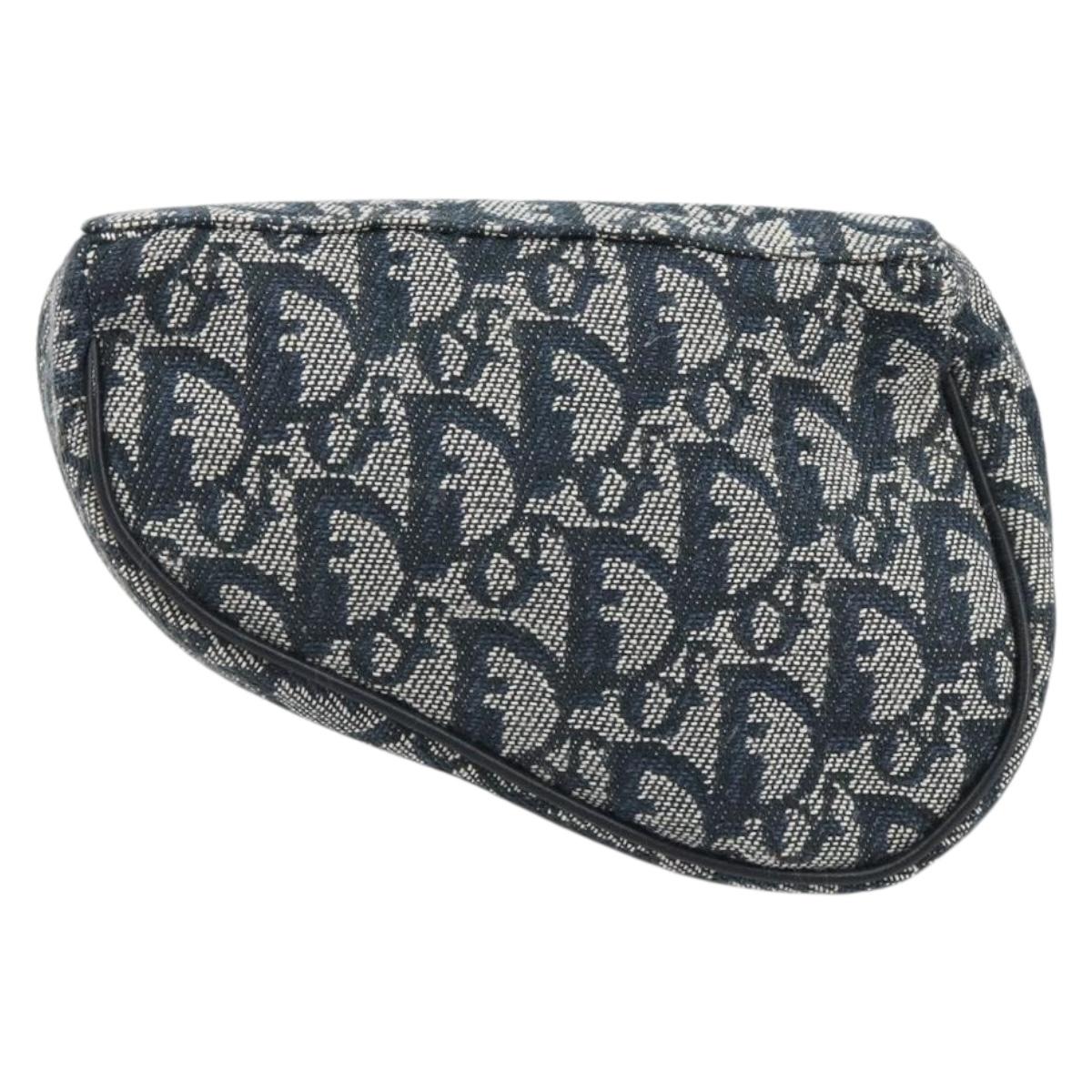 Christian Dior Trotter Canvas Accessory Pouch Navy Gold Auth 186653A
