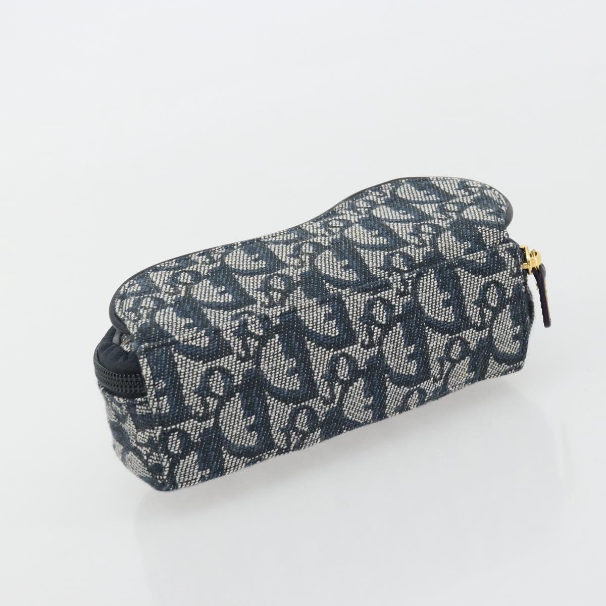 Christian Dior Trotter Canvas Accessory Pouch Navy Gold Auth 186653A