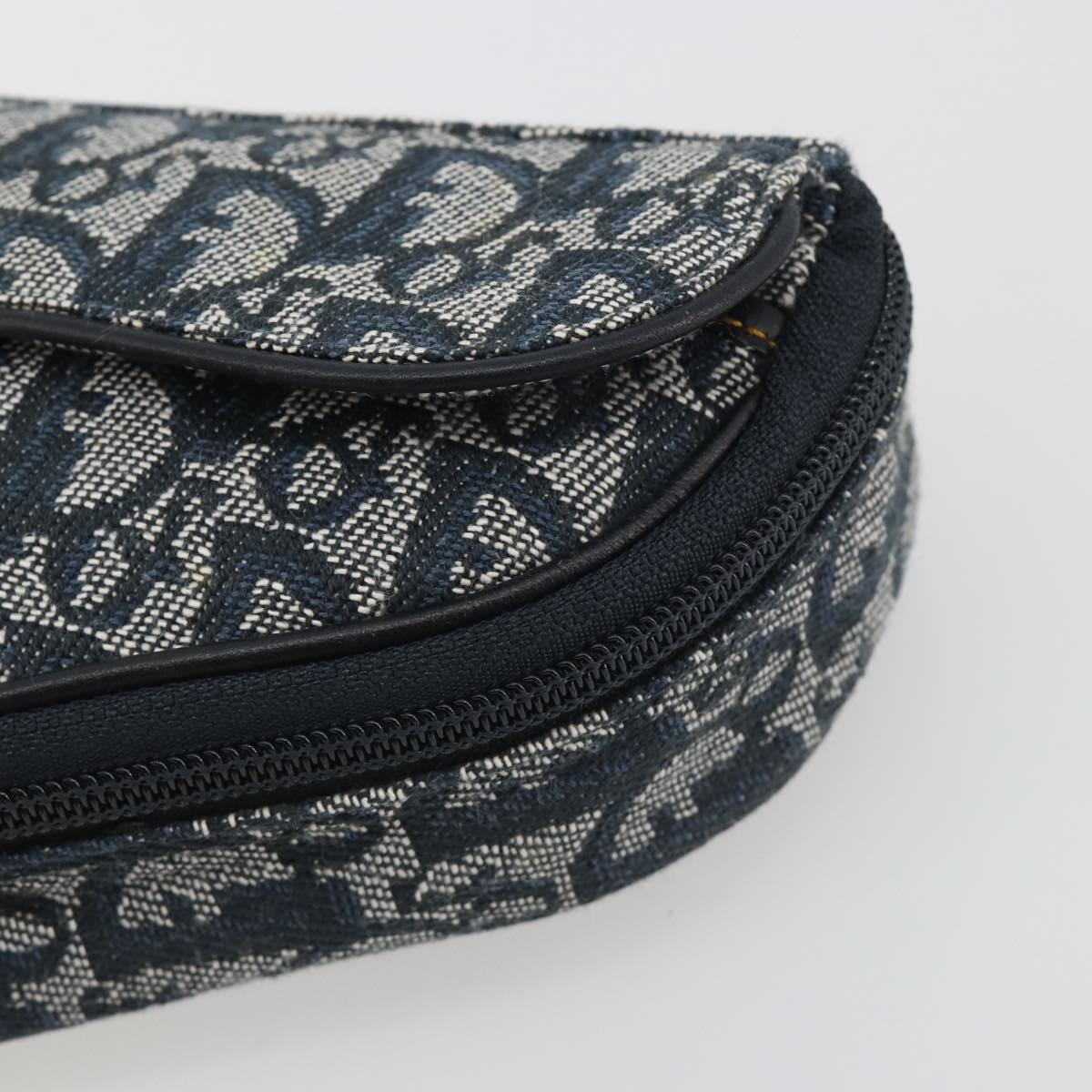 Christian Dior Trotter Canvas Accessory Pouch Navy Gold Auth 186653A