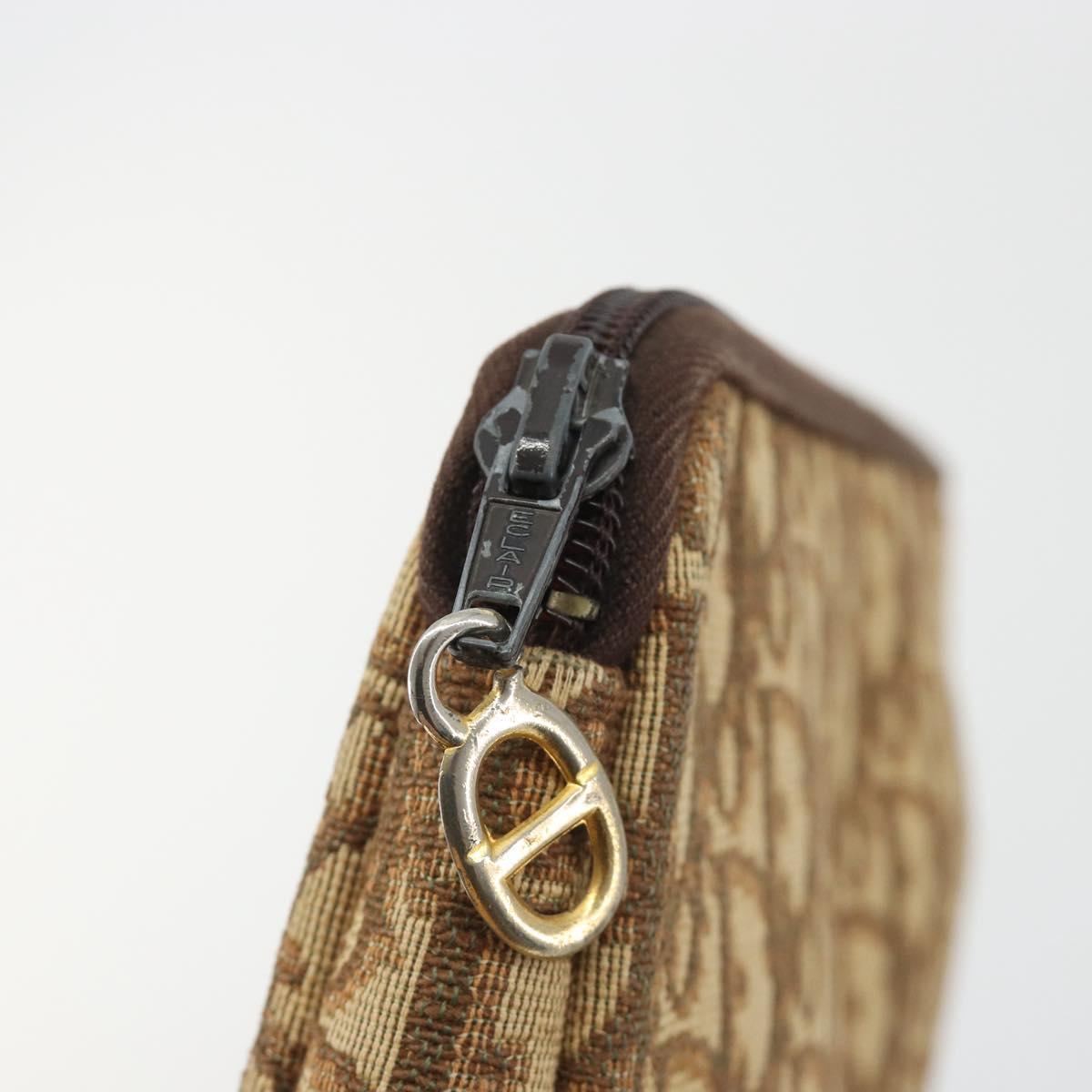 Christian Dior Trotter Canvas Clutch Bag Brown Gold Auth 186654
