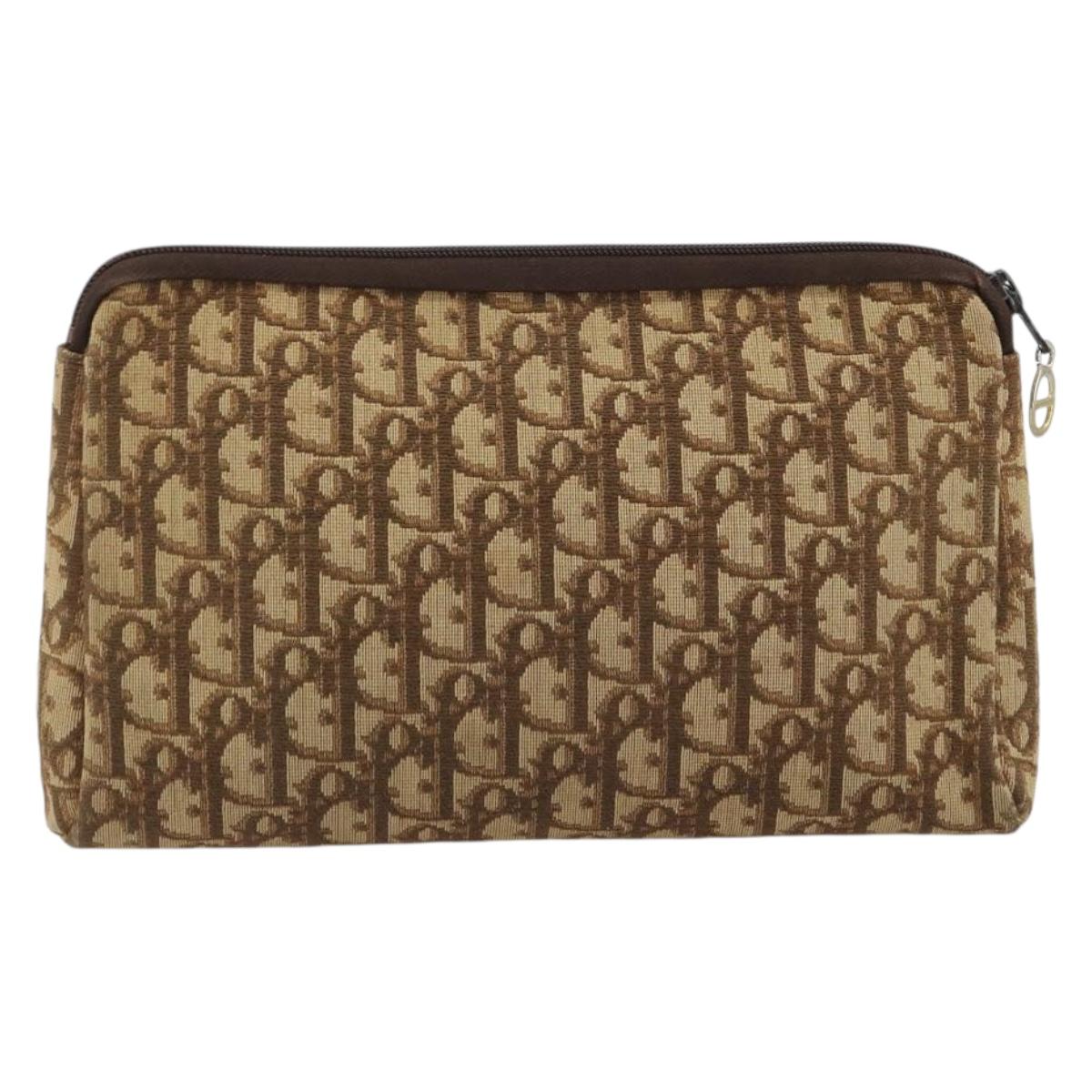 Christian Dior Trotter Canvas Clutch Bag Brown Gold Auth 186654