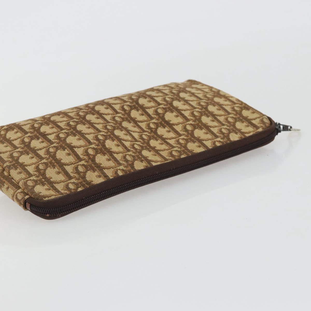 Christian Dior Trotter Canvas Clutch Bag Brown Gold Auth 186654